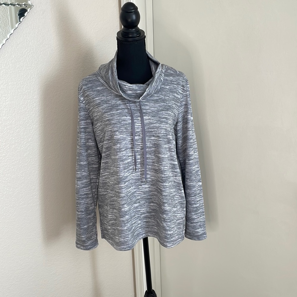 Karen Scott Sport Grey Hoodie with Cowl Neck Jacket Sweater